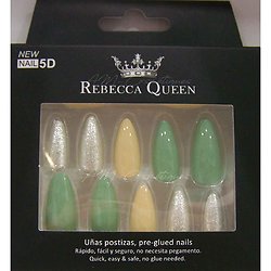 Faux ongles Vert et Jaune paillettes autocollant Rebecca Queen