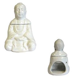 Brûleur à huile Bouddha assis blanc céramique idéal décoration