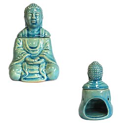 Brûleur à huile Bouddha assis bleu en céramique idéal décoration
