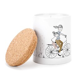 Bougie parfumée en pot céramique - Mère et fille à vélo