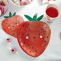 Assiette en carton en forme de fraise - Lot de 12