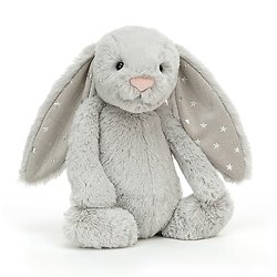 Peluche Jellycat gris clair  – Bashful Shimmer bunny – Medium BAS3SHIM 31cm