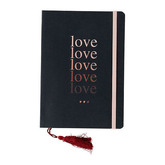 Petit cahier avec élastique et marque page pompon Love