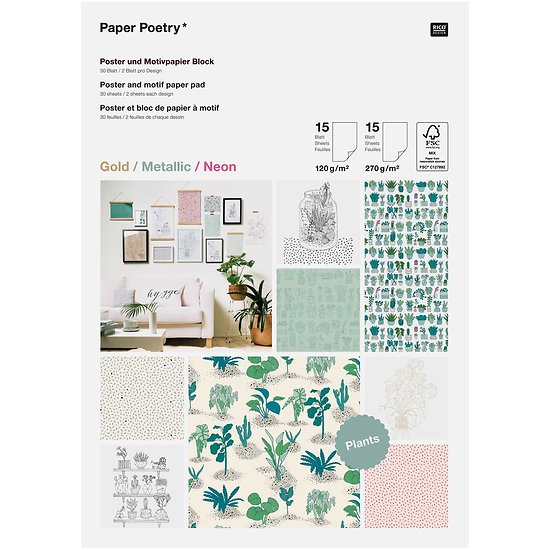 Bloc de 30 feuilles de papier A4 à motifs - Plantes vertes