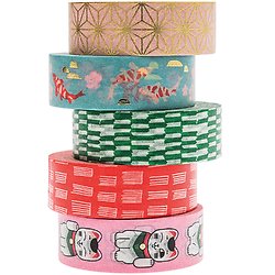 5 rubans adhesifs Masking Tape - Washi Tape Maneki Neko