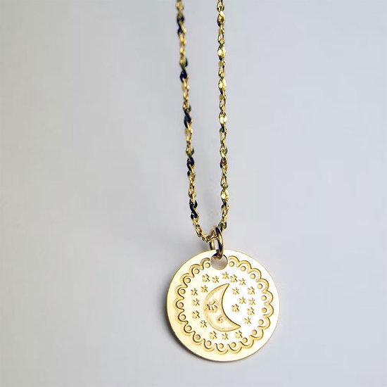 Collier Grosse Médaille plaqué Or Lune