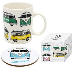 Ensemble mug porcelaine & dessous de verre volkswagen - van bus combi vw t1