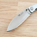 L92021ALW Linton Cutlery Folding Knife Silver Aluminum Handle ATS-34 Plain Edge Satin Finish Linerlock 