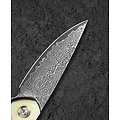 BTKL08B Bestech Knives Bambi Bead Blasted Damascus Drop Point Blade Ox Bone Handles Linerlock Leather Sheath