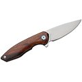 BTKL08E Bestech Knives Bambi Bead Blast Damascus Drop Point Blade Ironwood Handles Linerlock Leather Sheath