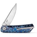 RS7001TC04B Real Steel Knives Luna Slipjoint N690 Satin Blade Blue Camo Titanium Handles Clip