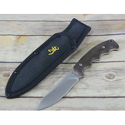 BR0214 Browning Fixed Blade Hunting Knife Stainless Blade Wood Handle Nylon Sheath