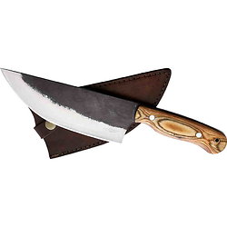 BKA029 BenJahmin Knives Camp Cleaver 1055 Carbon Blade Wood Handle Leather Sheath
