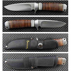 BR814 Browning Hunting Knife Stainless Blade Stacked Leather Handle Nylon Sheath