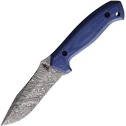 BNB13353 BucknBear Blue Pro-Lite Hunter Damascus 256 Layers Blade Blue G10 Handle Leather Sheath
