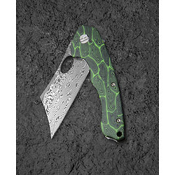 BTKL07C Bestech Skirmish Black/Green Damascus Cleaver Blade G10 Handles IKBS Linerlock Clip