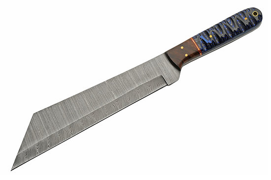 DM1368BL Damascus Seax Blue/Black Wood Handle 256 Layers Blade Leather Sheath