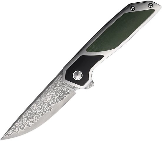 BG015M Begg Knives Diamici Black/Green G-10 Damascus Blade IKBS Linerlock Clip