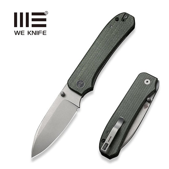 WE210452 We Knife Co Big Banter Green CPM-20CV Stonewash Blade Micarta Handles IKBS Linerlock Clip