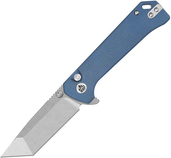 QS148B1 QSP Knife Grebe Blue Micarta Handle 14C28N Tanto Blade Ikbs Button Lock Clip