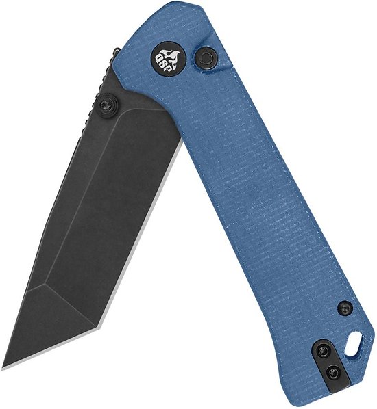 QS148B2 QSP Knife Grebe Blue Micarta Handle 14C28N Tanto Blade Ikbs Button Lock Clip