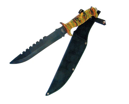 F18433CA Frost Cutlery Jungle Fever II Bowie Stainless Blade Camo Handle Nylon Sheath