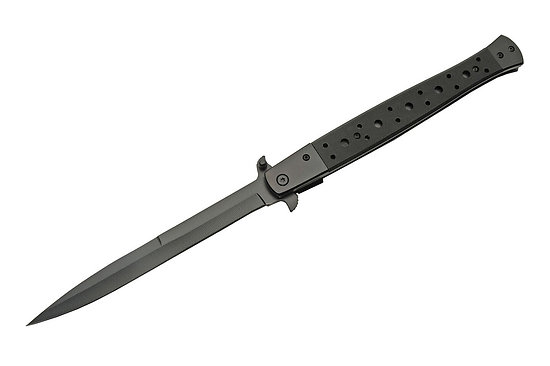 CN300540BK Long Stiletto Linerlock Black Stainless Blade Black G10 Handle Clip