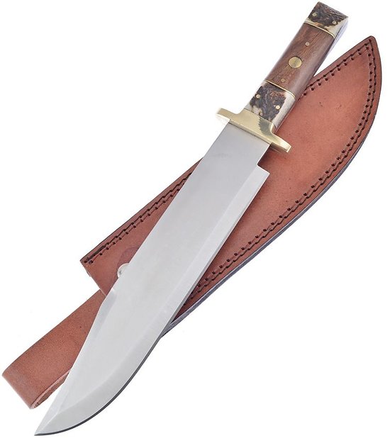FTS03WDST Frost Cutlery Bowie Bone/Wood Handle Stainless Blade Leather Sheath