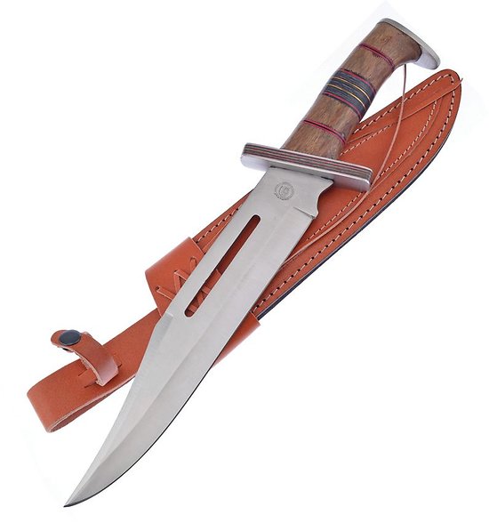 FCW652DW Frost Cutlery Grand River Bowie Wood Handle Stainless Blade Leather Sheath