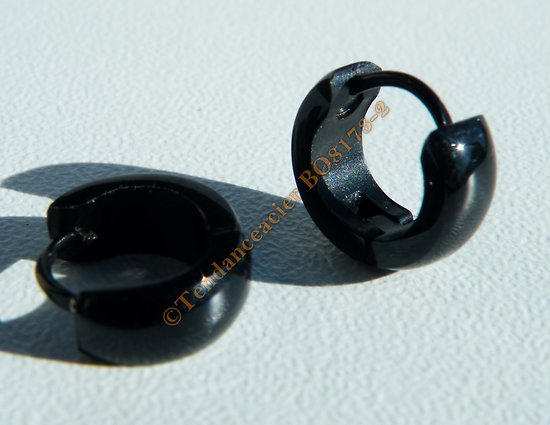 Boucles d'Oreilles Créoles 10 mm Acier Inox Noir 1Cz Zc
