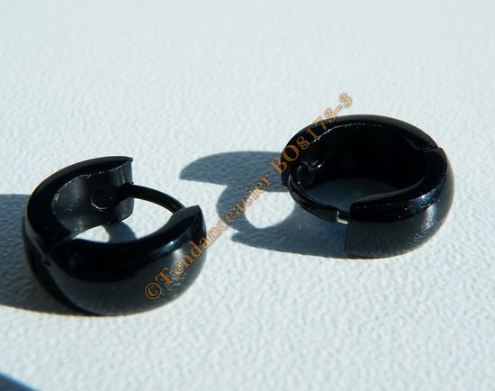 Boucles d'Oreilles Créoles 10 mm Acier Inox Noir 1Cz Zc