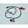 Chaine De Cheville Bracelet Acier Inox 3 Toupies Violet Rouge Transparent Argenté Mode