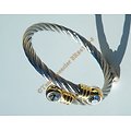 Bracelet Bangle Etirable Ajustable Wire Argenté Sertie 2 Strass Or Pur Acier Inoxydable