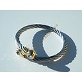Bracelet Bangle Etirable Ajustable Wire Argenté Sertie 2 Strass Or Pur Acier Inoxydable