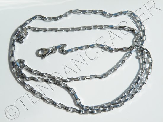 Chaine Longue Argenté 71 cm Acier Inox Maille Forçat 2,5 mm Maillon Rectangle