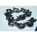 Bracelet Rare 21 cm Pur Acier Inoxydable Argent et Noir 11 Serpents Skull 12 mm