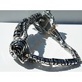 Bracelet Collector Rare 21 cm Pur Acier Inoxydable Argent et Noir Véritable Guépard Tigre Jaguar
