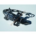 Bracelet Collector Rare 23 cm Pur Acier Inoxydable Argent et Noir Véritable Crocodile Caiman