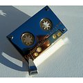 Pendentif Argenté et Or Vintage Cassette K7 Radio Pur Acier Inoxydable + Chaine