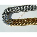 Chaine Collier 55 cm Maille Fantaisie Gourmette Duo Argenté Or Pur Acier Inoxydable Chirurgical 7 mm