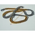 Chaine Collier 55 cm Maille Fantaisie Gourmette Duo Argenté Or Pur Acier Inoxydable Chirurgical 7 mm