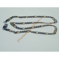 Chaine Collier 56 cm Maille Figaro 1+3 Duo Argenté et Or Pur Acier Inoxydable Chirurgical 5 mm