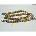 Chaine Collier 60 cm Maille Figaro 1+3 Duo Argenté et Or Pur Acier Inoxydable  Chirurgical 11 mm