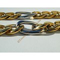 Chaine Collier 60 cm Maille Figaro 1+3 Duo Argenté et Or Pur Acier Inoxydable  Chirurgical 11 mm
