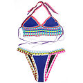 Maillot de bain 2 pieces bikini Multicolore Crochet Bleu rose néoprène XL