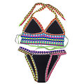 Maillot de bain 2 pieces bikini Multicolore Crochet Noir néoprène XXL