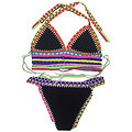 Maillot de bain 2 pieces bikini Multicolore Crochet Noir néoprène XXL