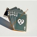 Pendentif Pur Acier Inoxydable Poker 5 Cartes Doré Plaqué Or 3 Strass Zirconium
