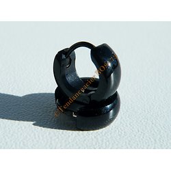 Boucles d'Oreilles Créoles Acier Inoxydable 10 mm Black Noir Bombée Brillante Vierge Tribale