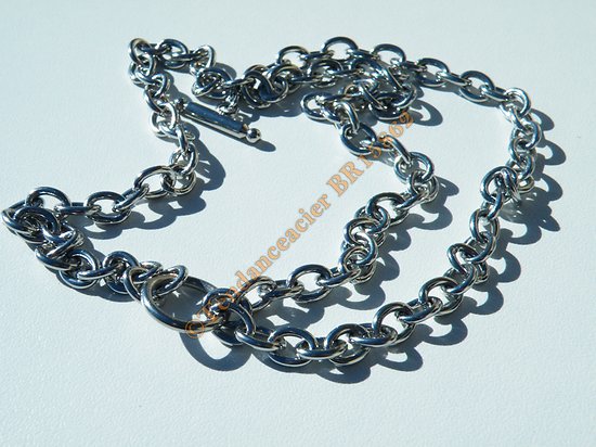 Bracelet Toogle 20 cm Trio de Chaines Maille Ovale Jaseron Argenté Pur Acier Inoxydable 18 mm